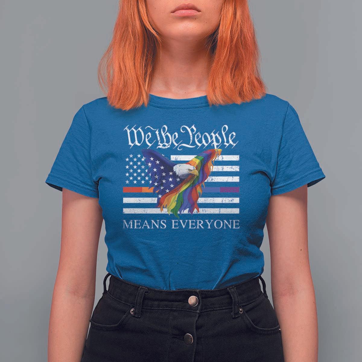 We The People Means Everyone US Constitution LGBT Pride T Shirt For Women Rainbow Bald Eagle