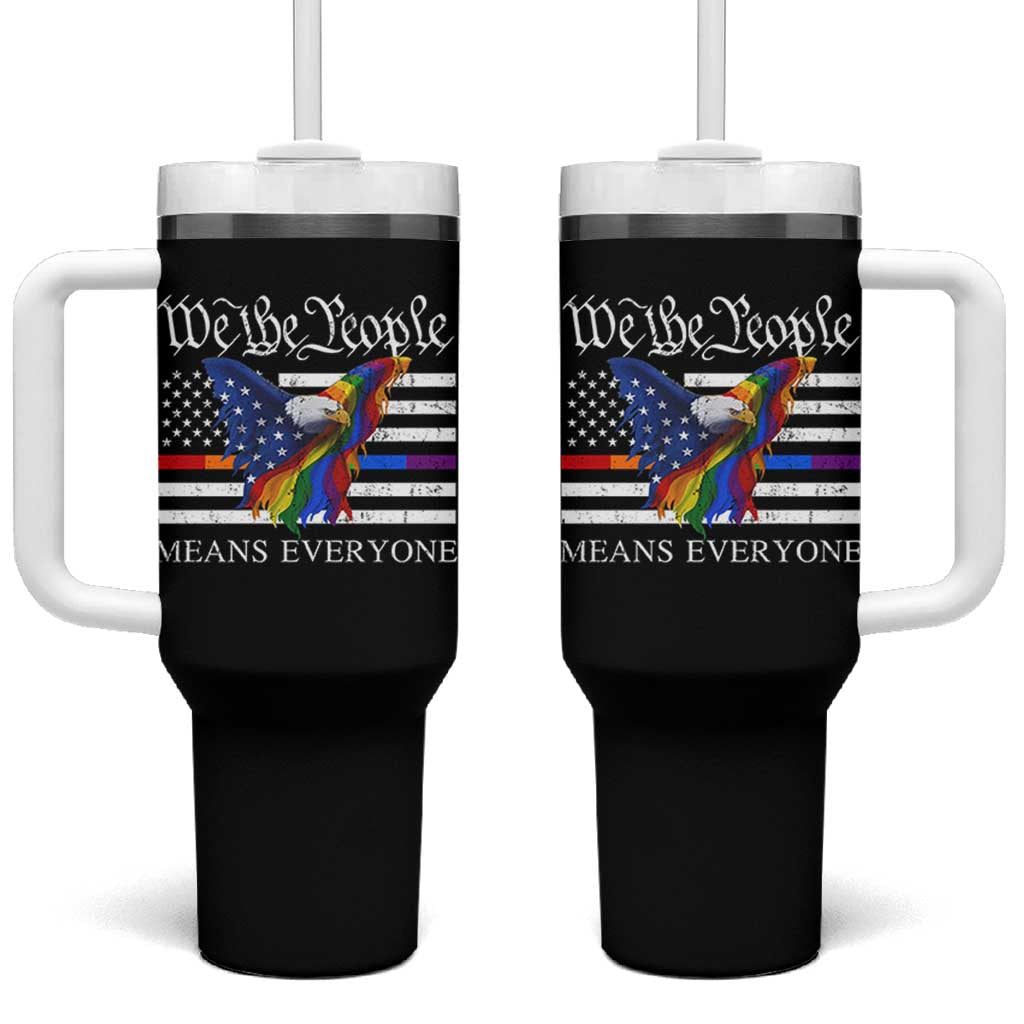 We The People Means Everyone US Constitution LGBT Pride Tumbler With Handle Rainbow Bald Eagle
