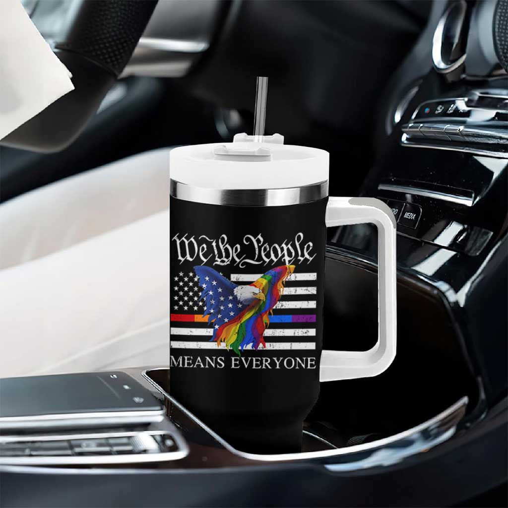 We The People Means Everyone US Constitution LGBT Pride Tumbler With Handle Rainbow Bald Eagle