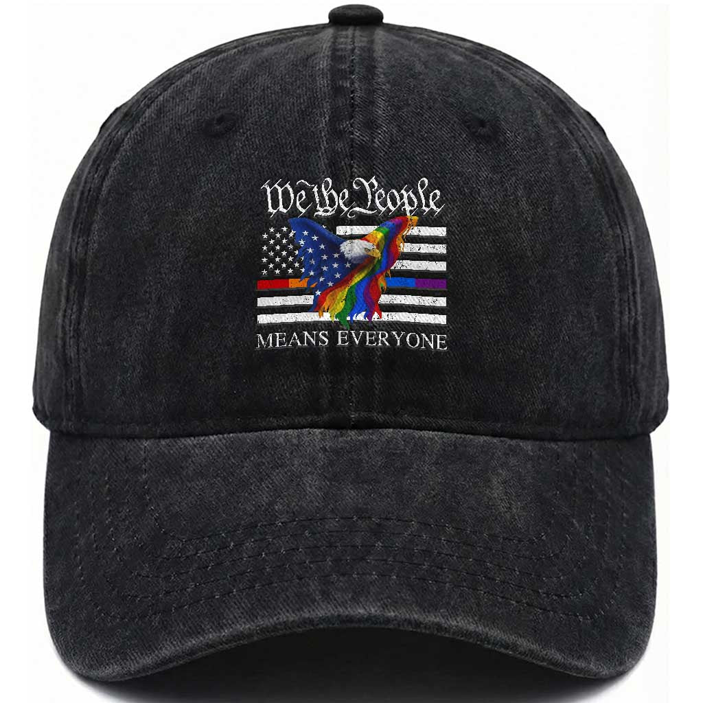 We The People Means Everyone US Constitution LGBT Pride Washed Cotton Baseball Cap Rainbow Bald Eagle
