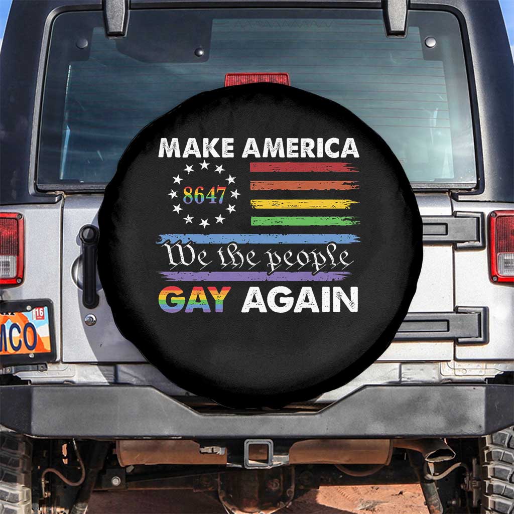 Funny Make America Gay Again 8647 Spare Tire Cover Rainbow Betsy Ross Flag - Wonder Print Shop