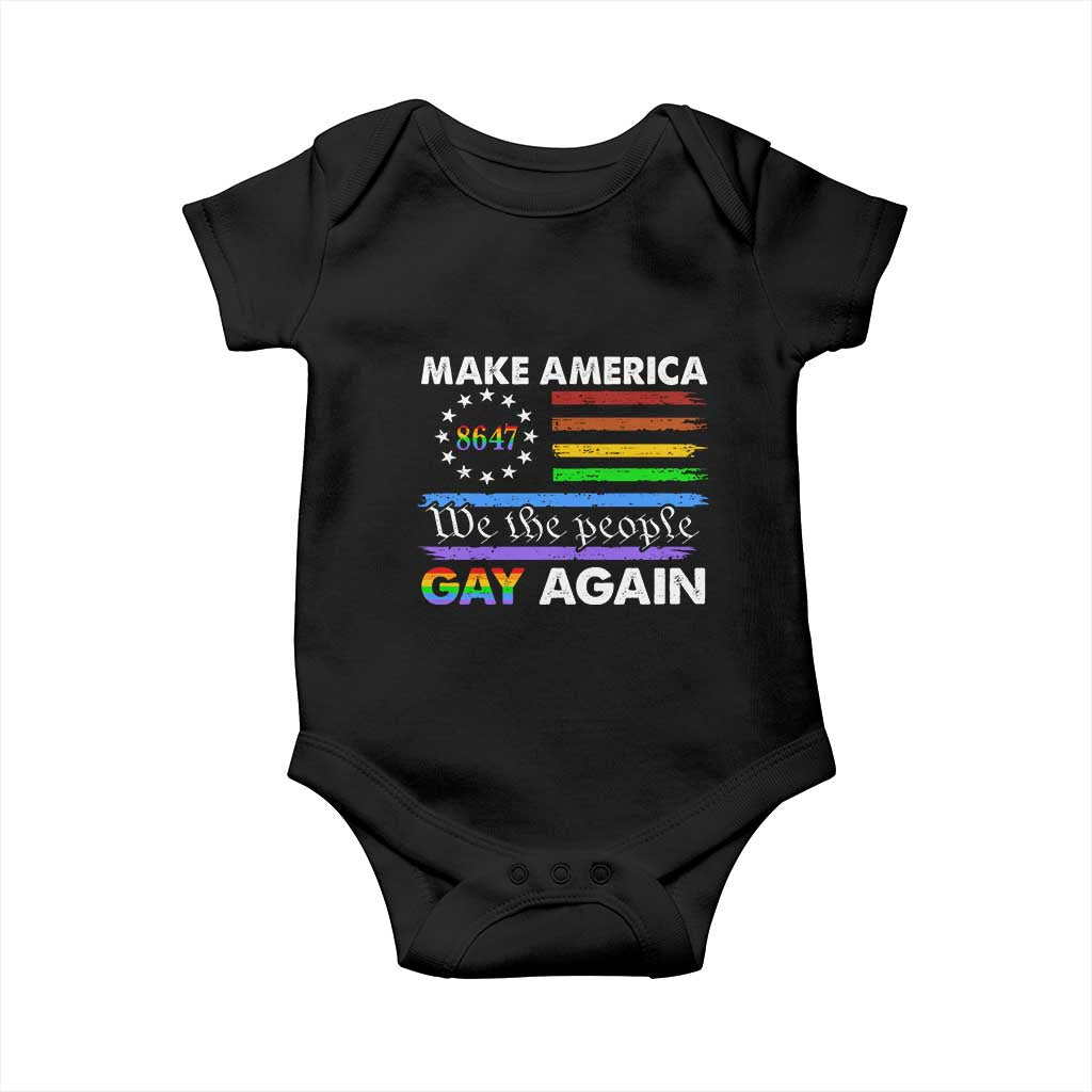 Funny Make America Gay Again 8647 Baby Onesie Rainbow Betsy Ross Flag - Wonder Print Shop