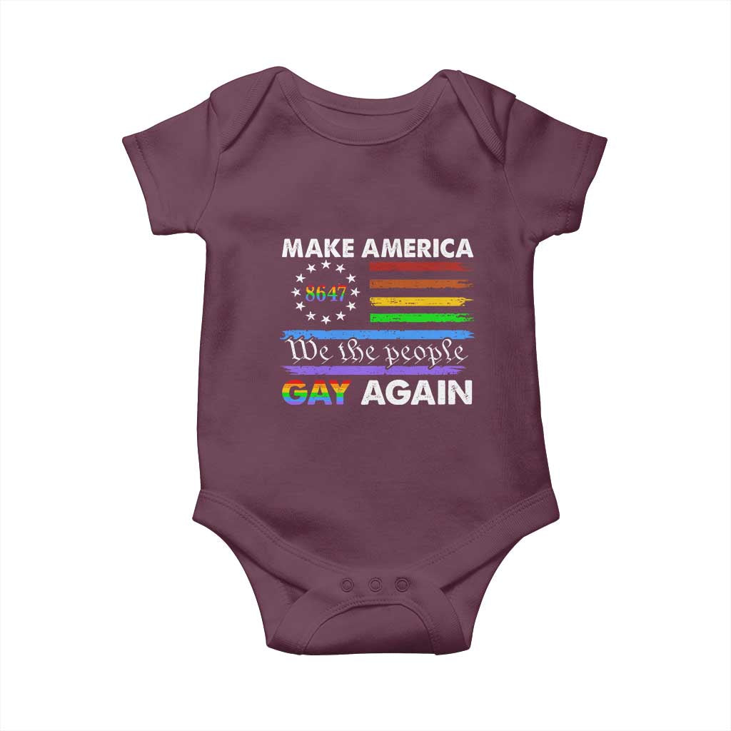 Funny Make America Gay Again 8647 Baby Onesie Rainbow Betsy Ross Flag - Wonder Print Shop