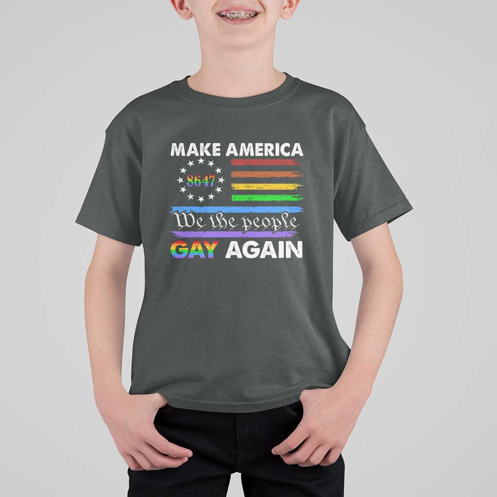 Funny Make America Gay Again 8647 T Shirt For Kid Rainbow Betsy Ross Flag - Wonder Print Shop