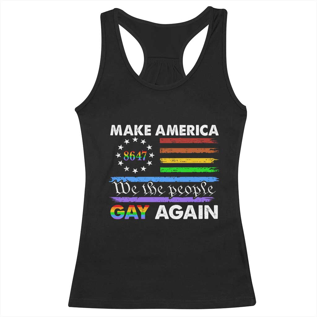 Funny Make America Gay Again 8647 Racerback Tank Top Rainbow Betsy Ross Flag - Wonder Print Shop