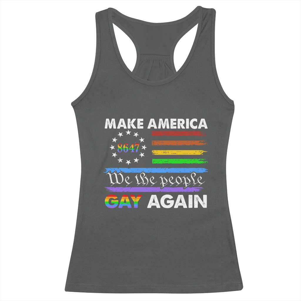 Funny Make America Gay Again 8647 Racerback Tank Top Rainbow Betsy Ross Flag - Wonder Print Shop