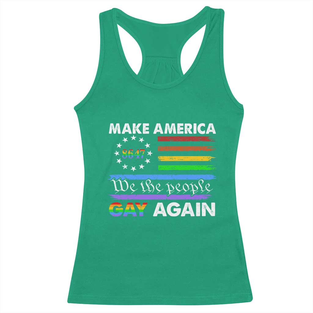 Funny Make America Gay Again 8647 Racerback Tank Top Rainbow Betsy Ross Flag - Wonder Print Shop
