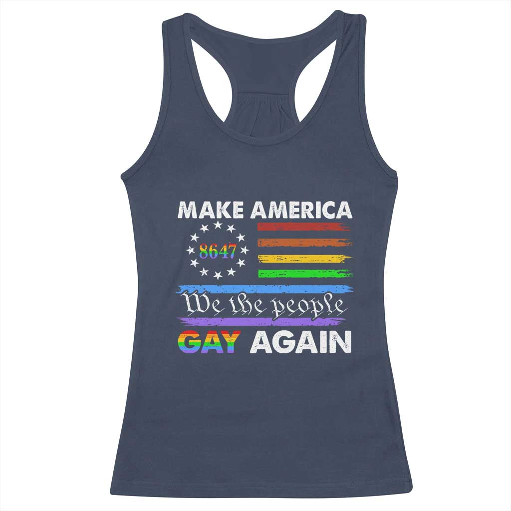 Funny Make America Gay Again 8647 Racerback Tank Top Rainbow Betsy Ross Flag - Wonder Print Shop