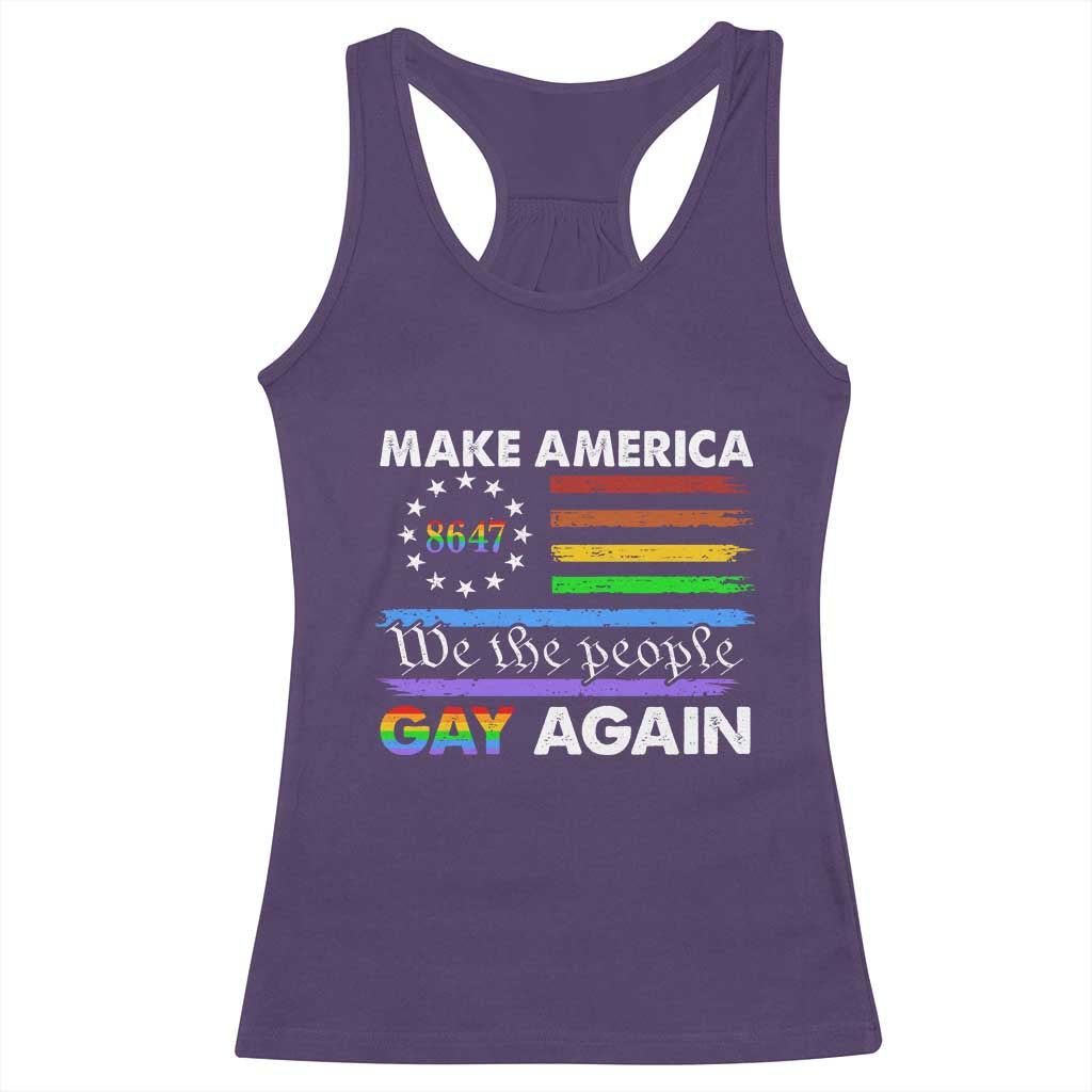 Funny Make America Gay Again 8647 Racerback Tank Top Rainbow Betsy Ross Flag - Wonder Print Shop