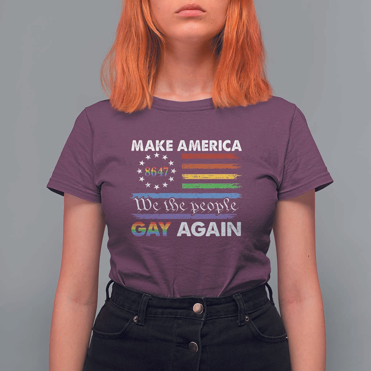 Funny Make America Gay Again 8647 T Shirt For Women Rainbow Betsy Ross Flag - Wonder Print Shop