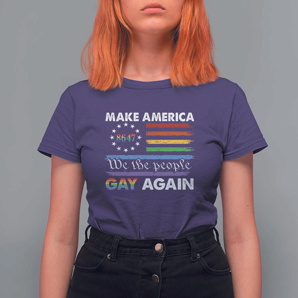 Funny Make America Gay Again 8647 T Shirt For Women Rainbow Betsy Ross Flag - Wonder Print Shop