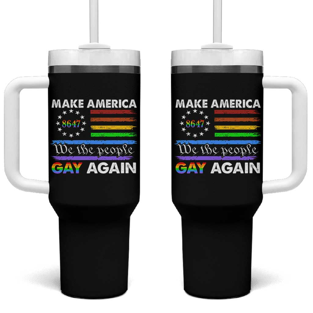 Funny Make America Gay Again 8647 Tumbler With Handle Rainbow Betsy Ross Flag - Wonder Print Shop