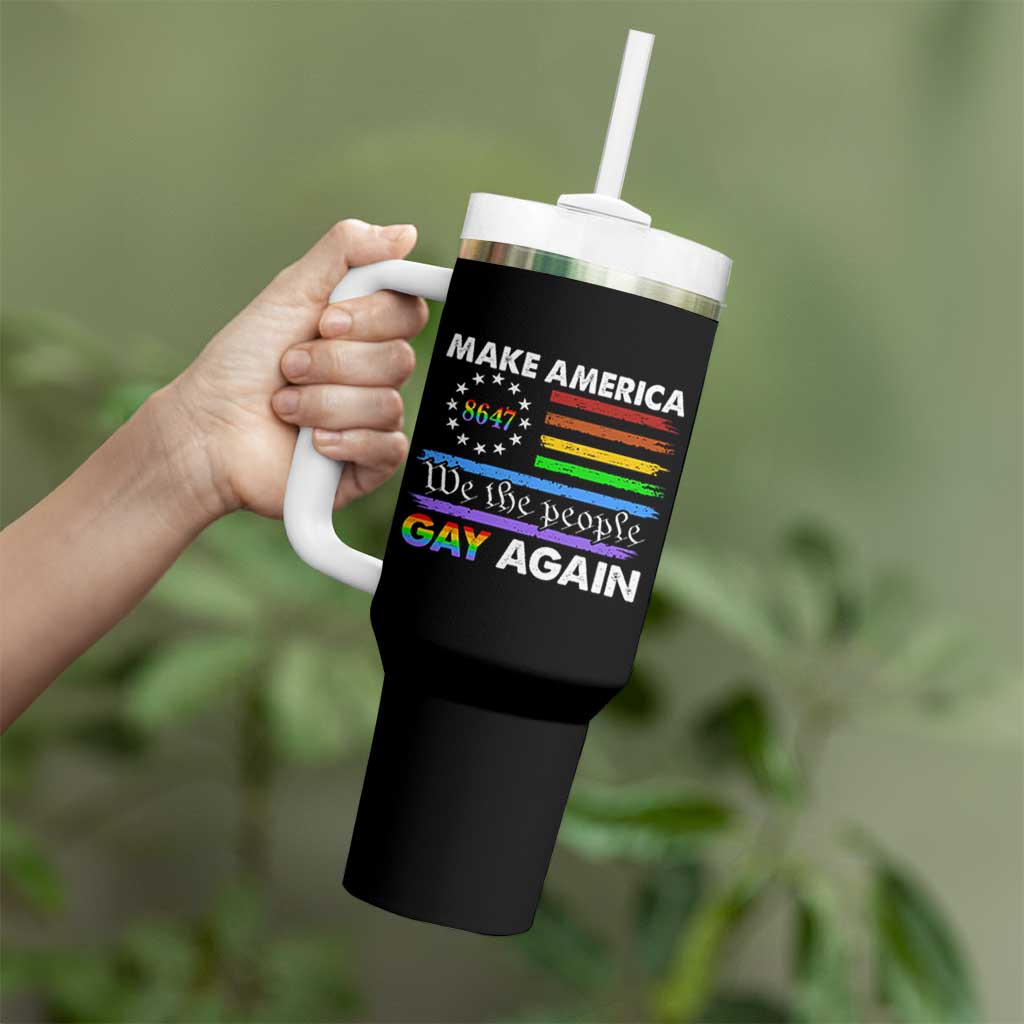 Funny Make America Gay Again 8647 Tumbler With Handle Rainbow Betsy Ross Flag - Wonder Print Shop