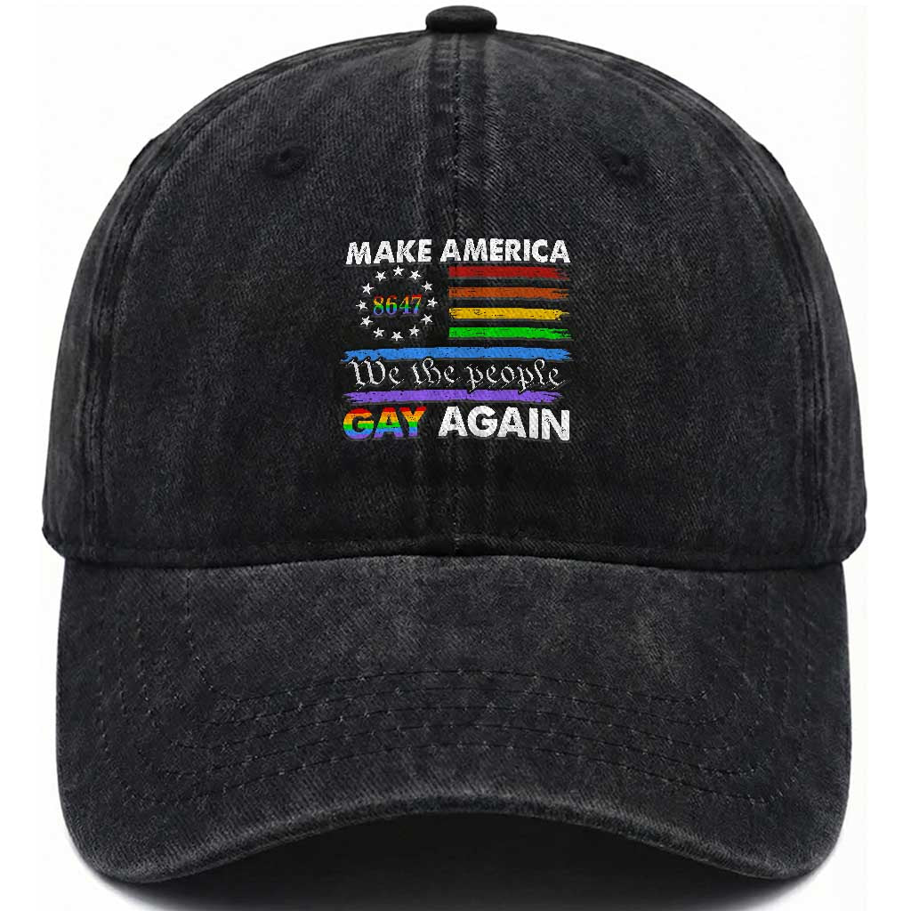 Funny Make America Gay Again 8647 Washed Cotton Baseball Cap Rainbow Betsy Ross Flag