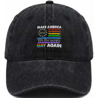 Funny Make America Gay Again 8647 Washed Cotton Baseball Cap Rainbow Betsy Ross Flag