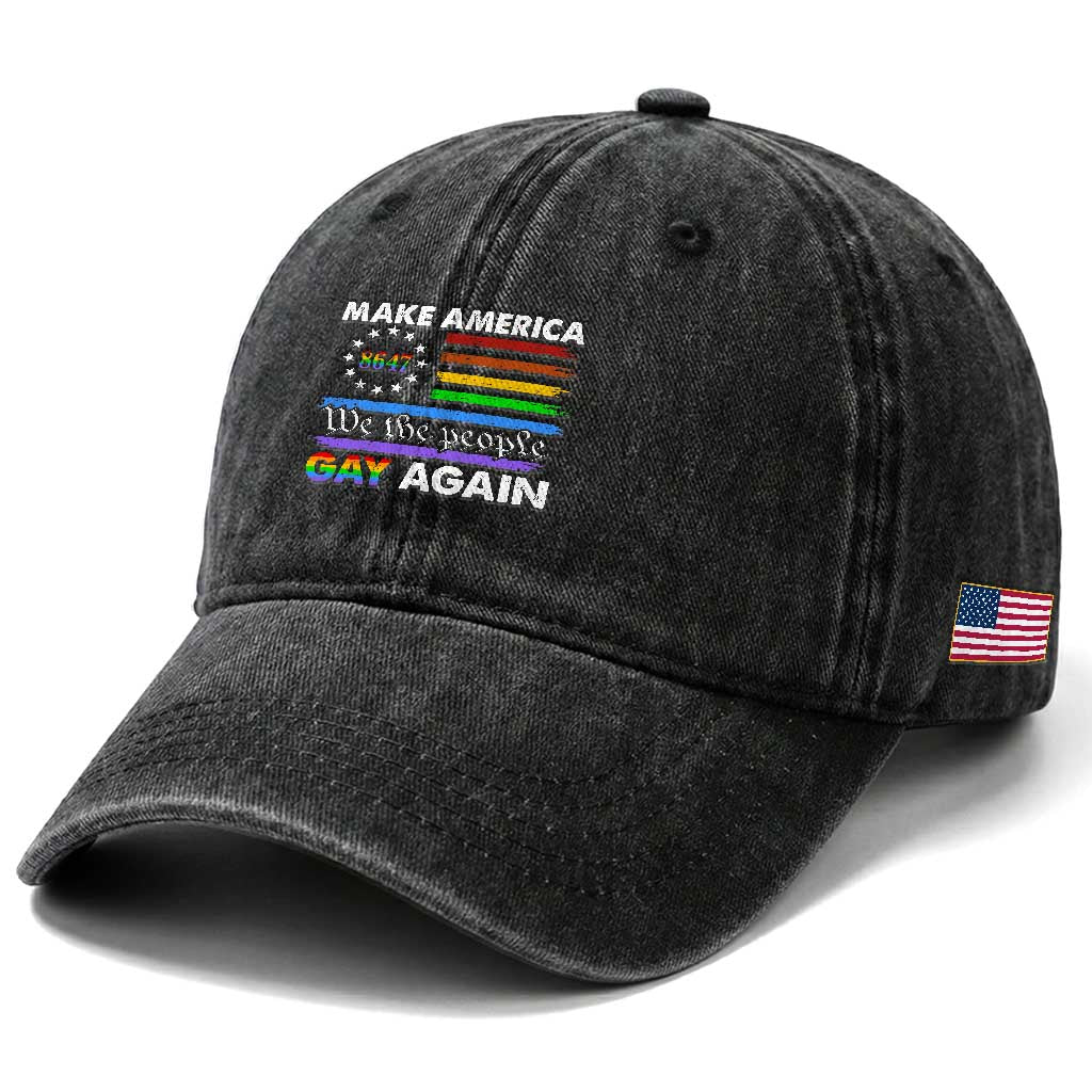 Funny Make America Gay Again 8647 Washed Cotton Baseball Cap Rainbow Betsy Ross Flag