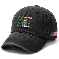 Funny Make America Gay Again 8647 Washed Cotton Baseball Cap Rainbow Betsy Ross Flag