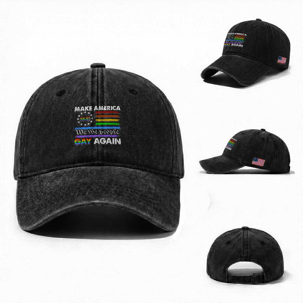 Funny Make America Gay Again 8647 Washed Cotton Baseball Cap Rainbow Betsy Ross Flag