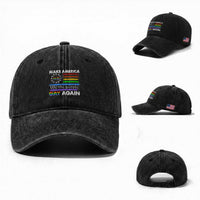 Funny Make America Gay Again 8647 Washed Cotton Baseball Cap Rainbow Betsy Ross Flag