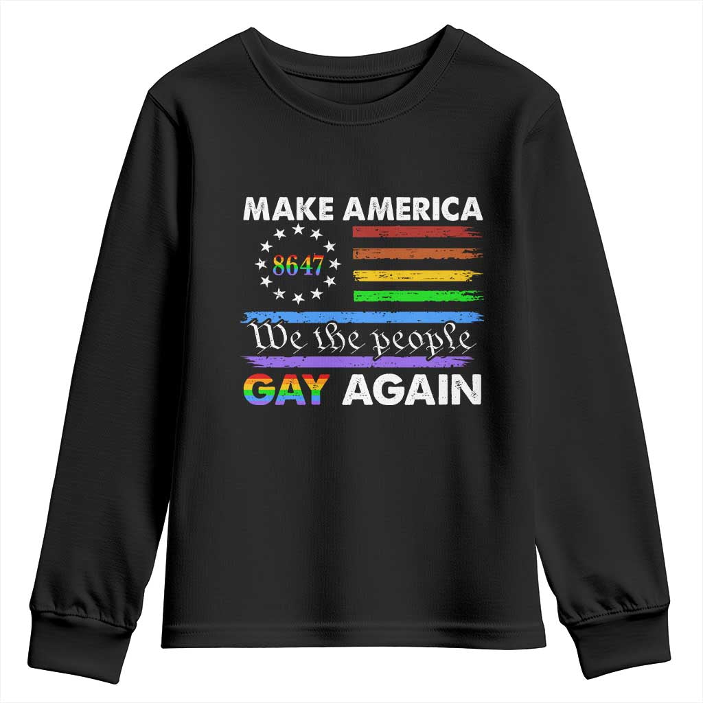 Funny Make America Gay Again 8647 Youth Sweatshirt Rainbow Betsy Ross Flag - Wonder Print Shop