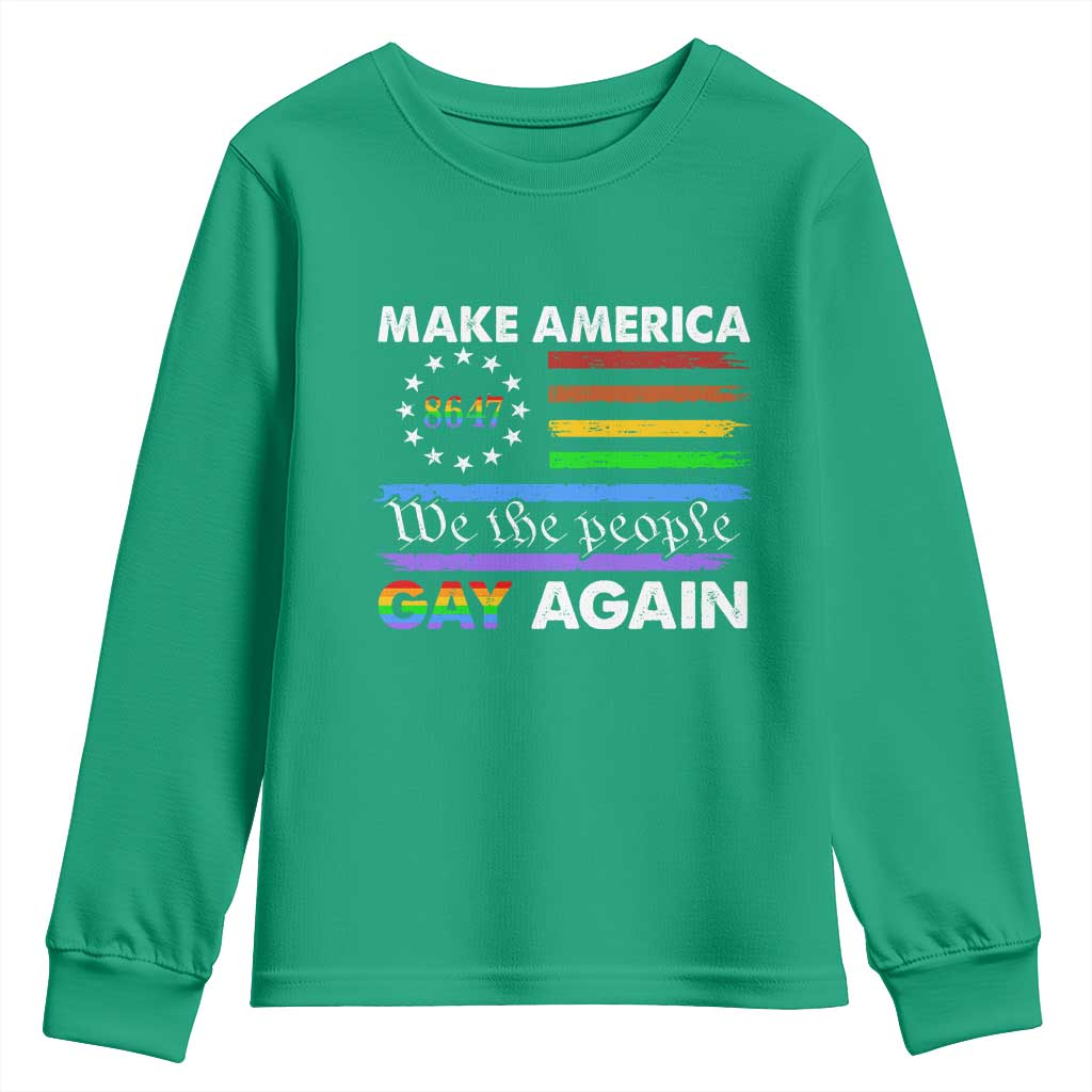Funny Make America Gay Again 8647 Youth Sweatshirt Rainbow Betsy Ross Flag - Wonder Print Shop