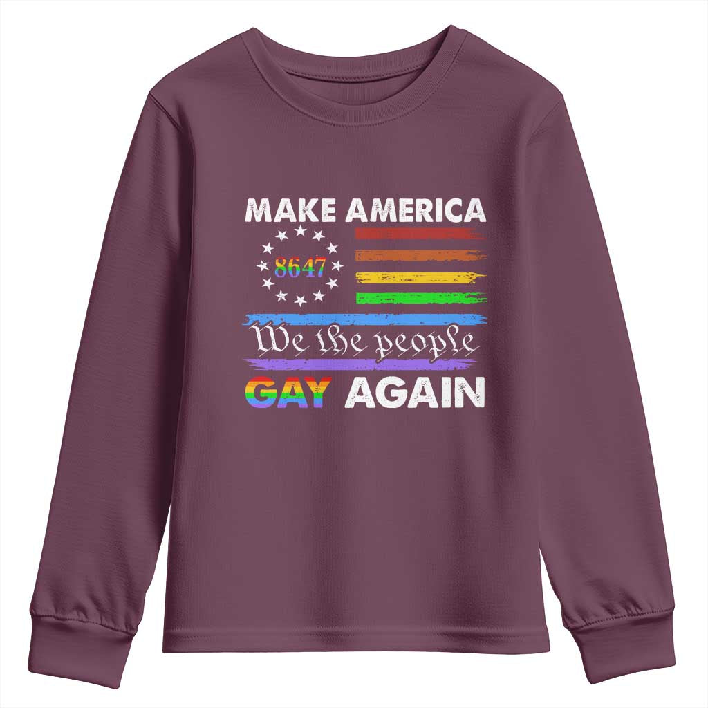 Funny Make America Gay Again 8647 Youth Sweatshirt Rainbow Betsy Ross Flag - Wonder Print Shop