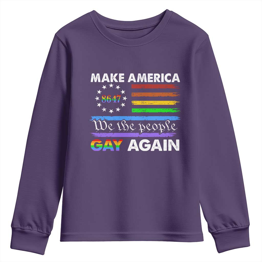 Funny Make America Gay Again 8647 Youth Sweatshirt Rainbow Betsy Ross Flag - Wonder Print Shop