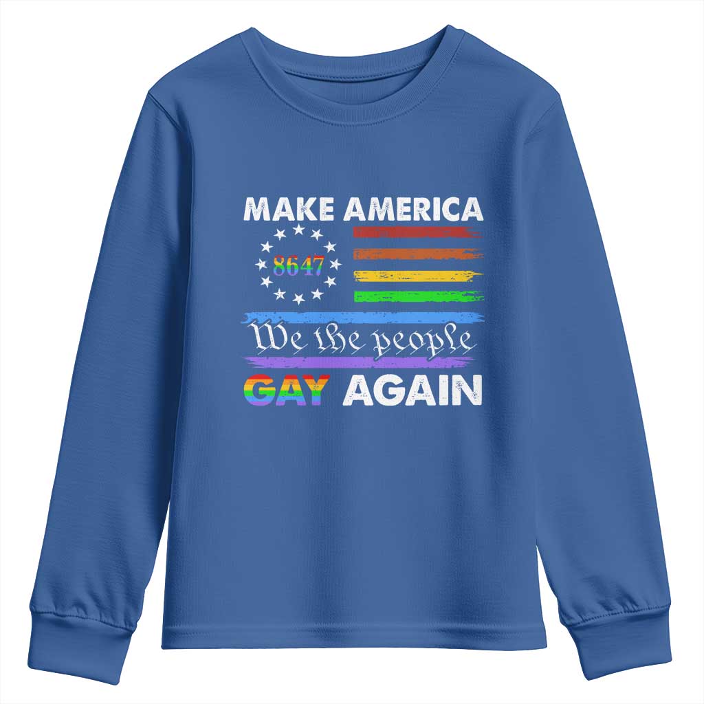 Funny Make America Gay Again 8647 Youth Sweatshirt Rainbow Betsy Ross Flag - Wonder Print Shop