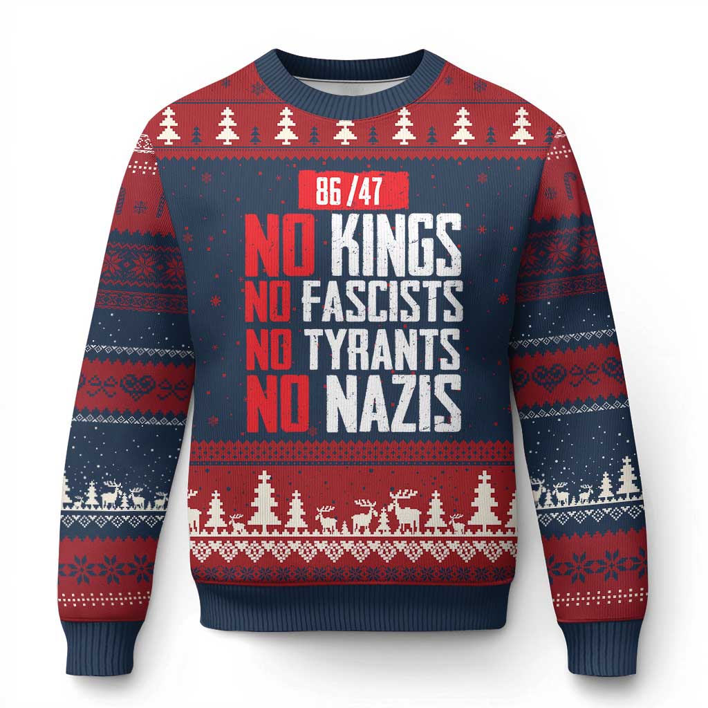 No Kings No Fascists No Tyrants No Nazis 8647 Ugly Christmas Sweater - Wonder Print Shop