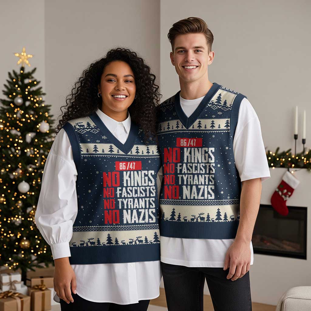 No Kings No Fascists No Tyrants No Nazis 8647 V-Neck Knit Sweater Vest - Wonder Print Shop