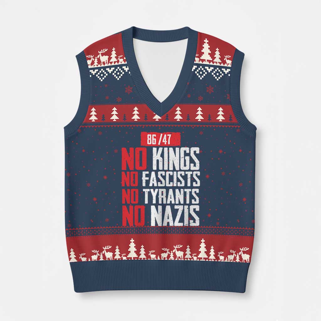 No Kings No Fascists No Tyrants No Nazis 8647 V-Neck Knit Sweater Vest - Wonder Print Shop