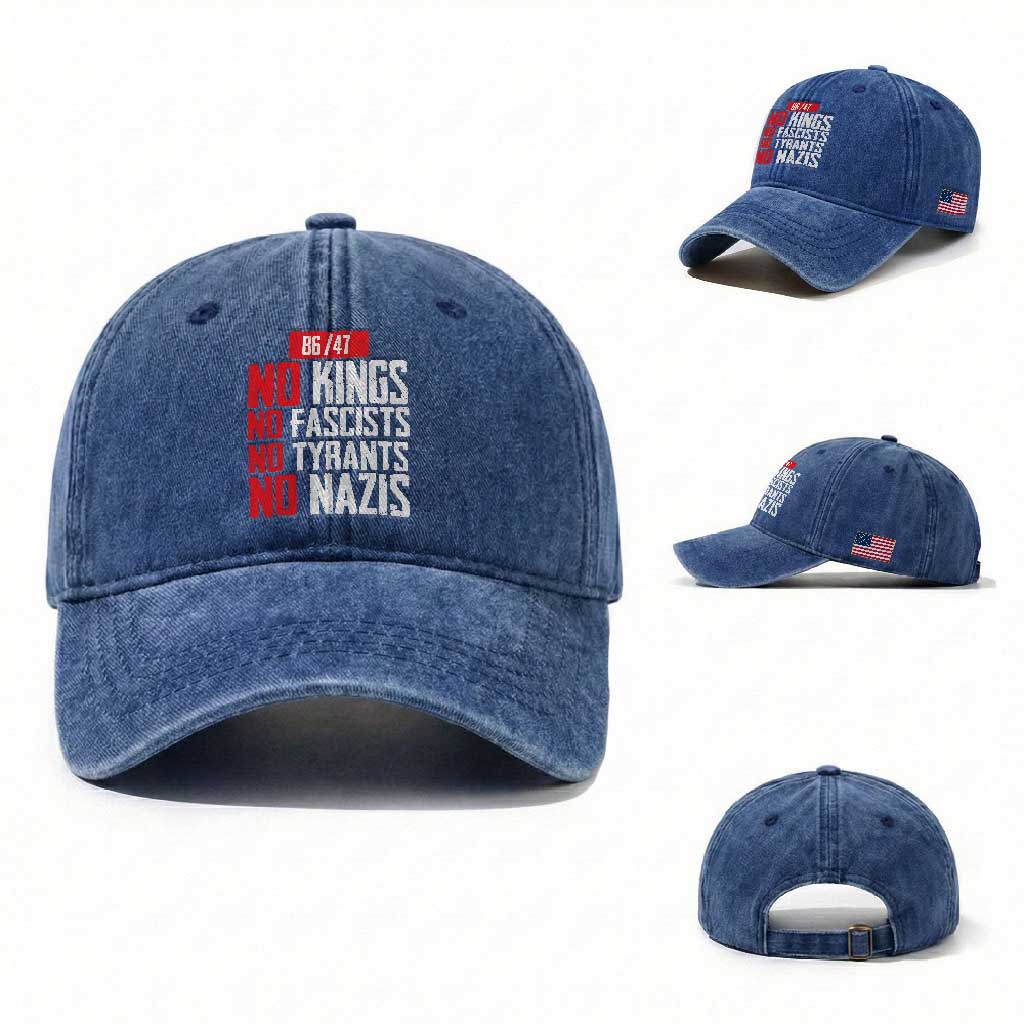 No Kings No Fascists No Tyrants No Nazis 8647 Washed Cotton Baseball Cap
