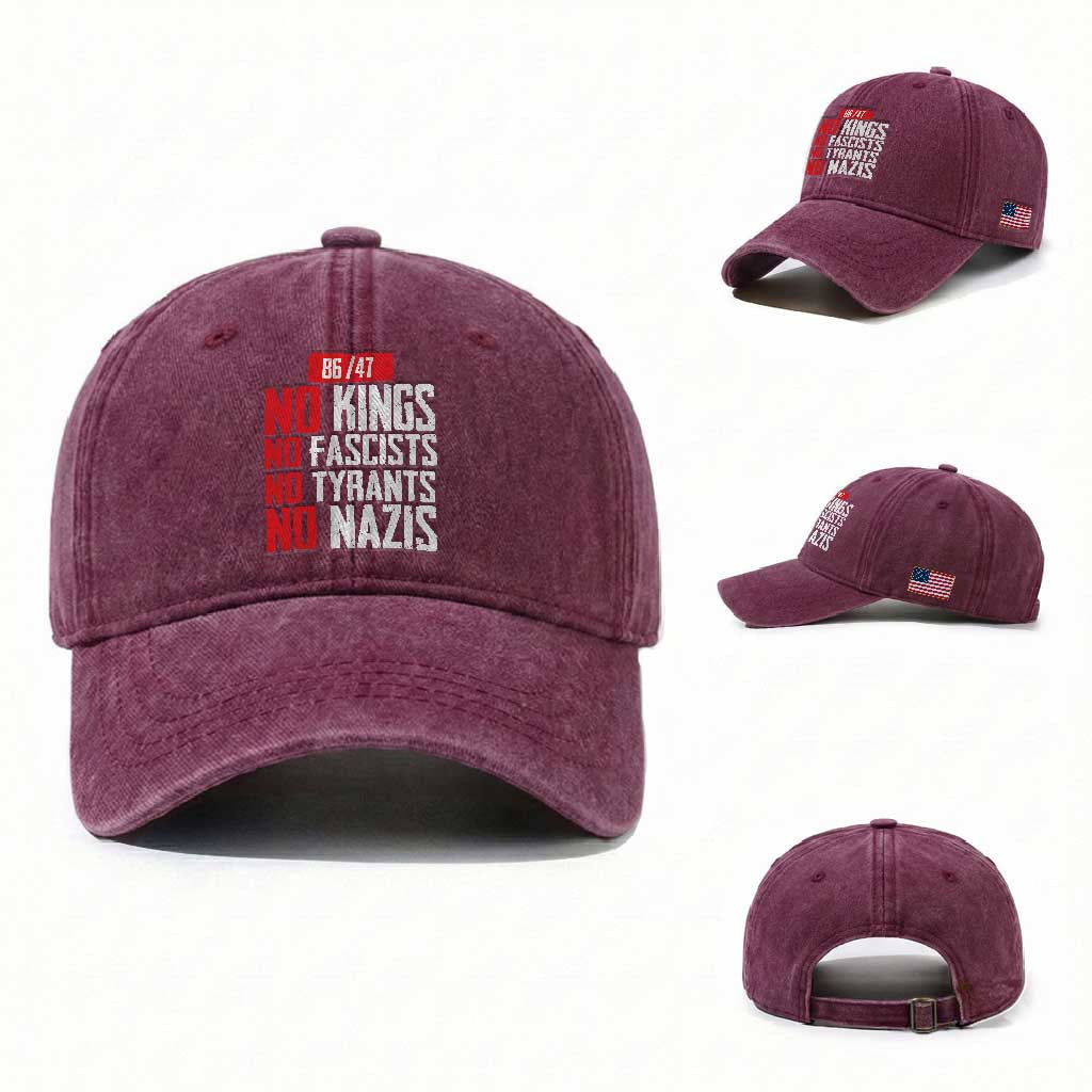 No Kings No Fascists No Tyrants No Nazis 8647 Washed Cotton Baseball Cap