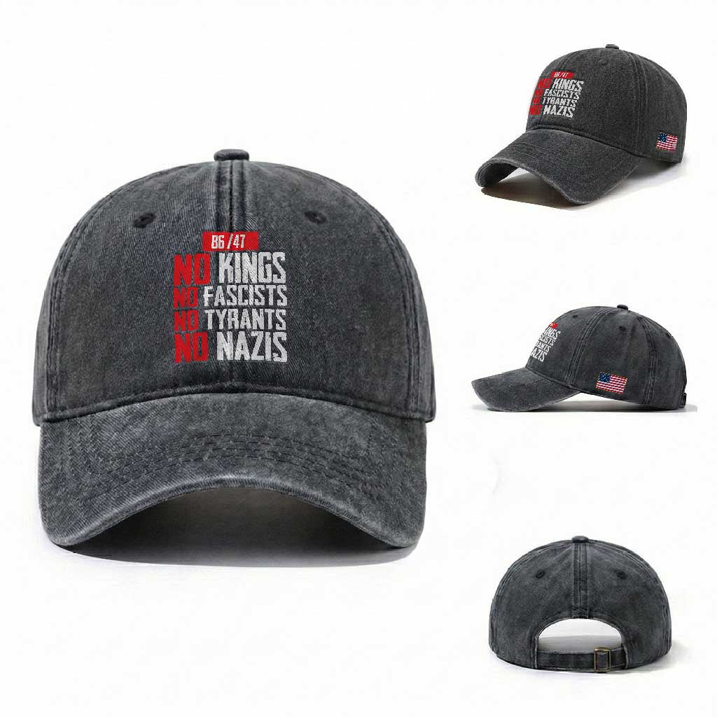 No Kings No Fascists No Tyrants No Nazis 8647 Washed Cotton Baseball Cap