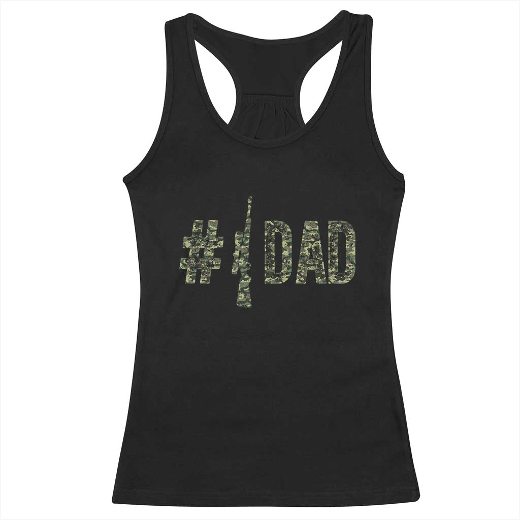 Funny No 1 Hunting Dad Racerback Tank Top Number One Hunter Fathers Day - Wonder Print Shop