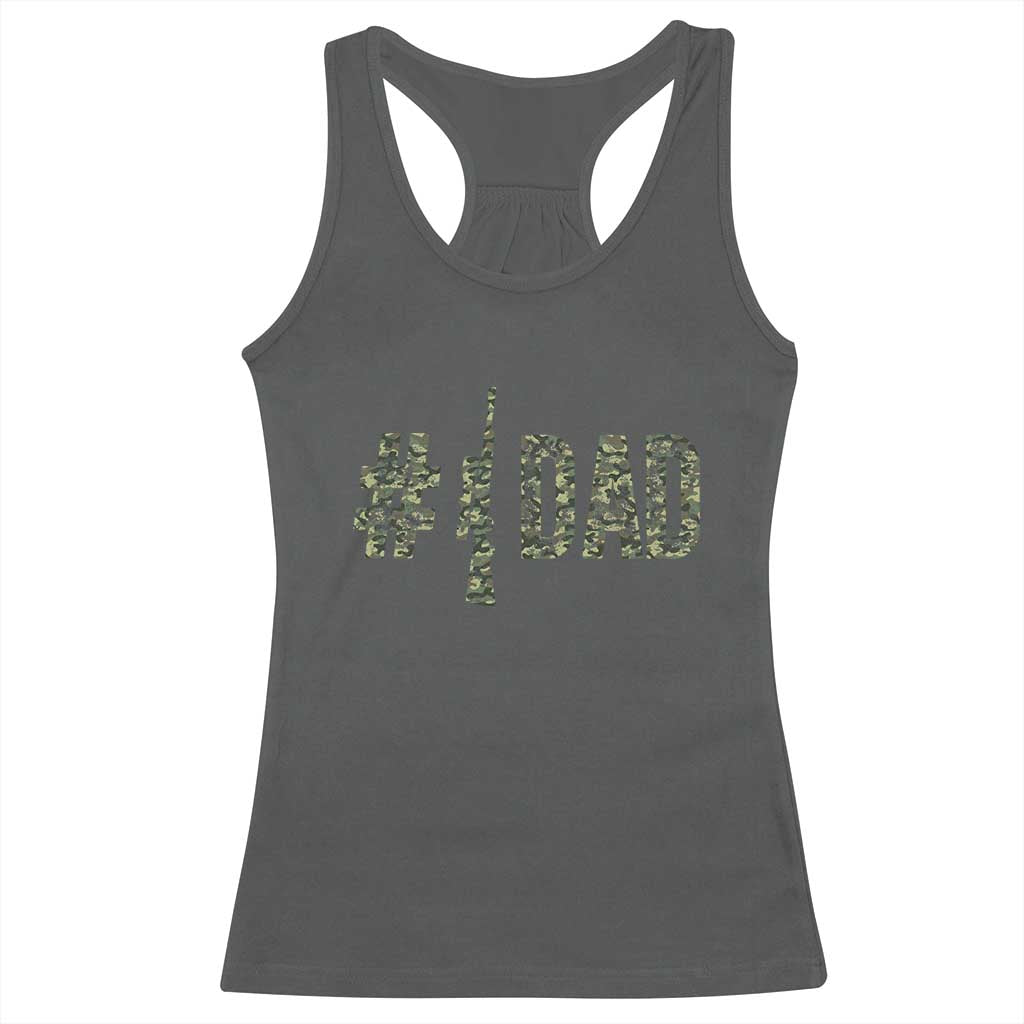 Funny No 1 Hunting Dad Racerback Tank Top Number One Hunter Fathers Day - Wonder Print Shop
