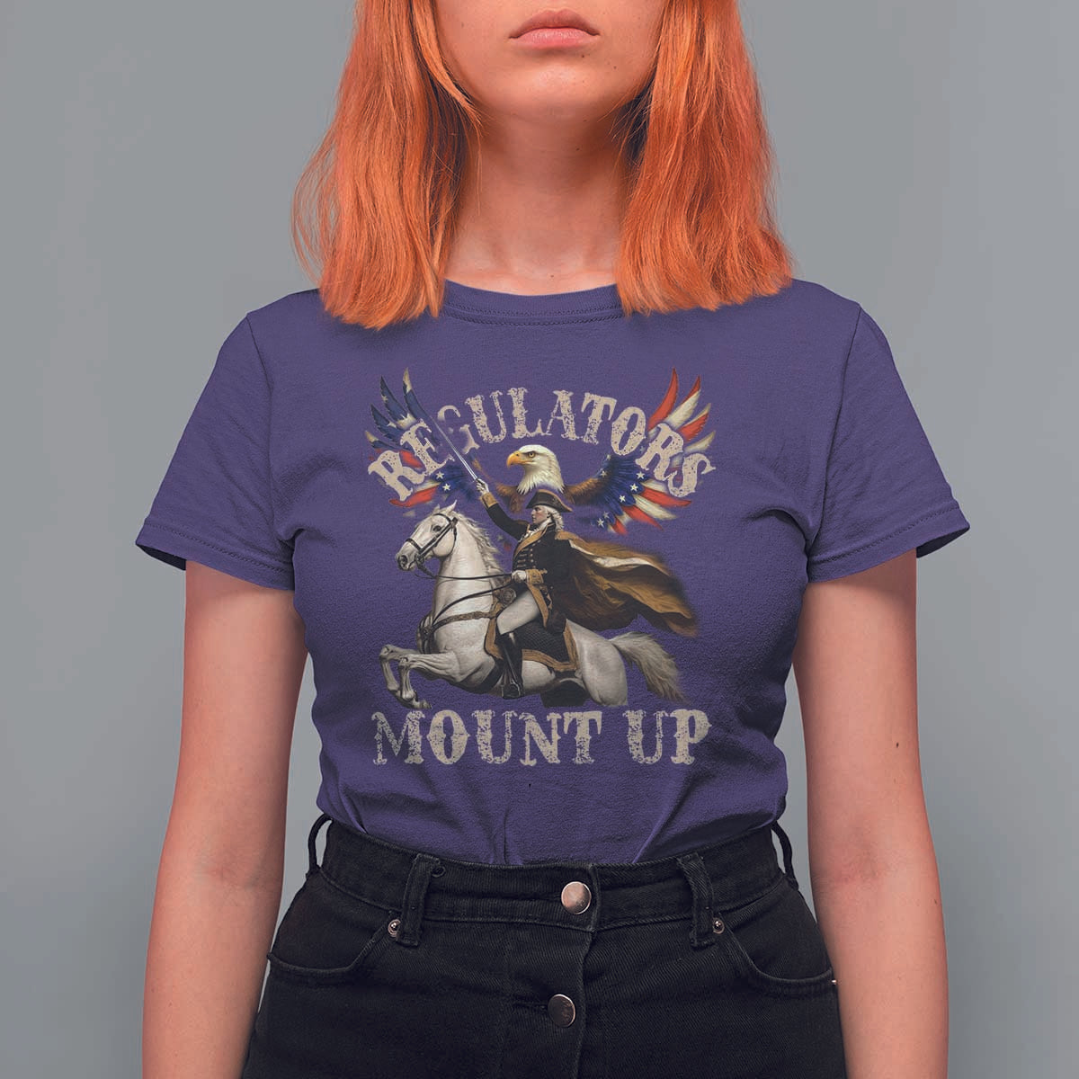 Funny Regulators Mount Up 4th Of July George Washington T Shirt For Women American Flag Eagle - Wonder Print Shop