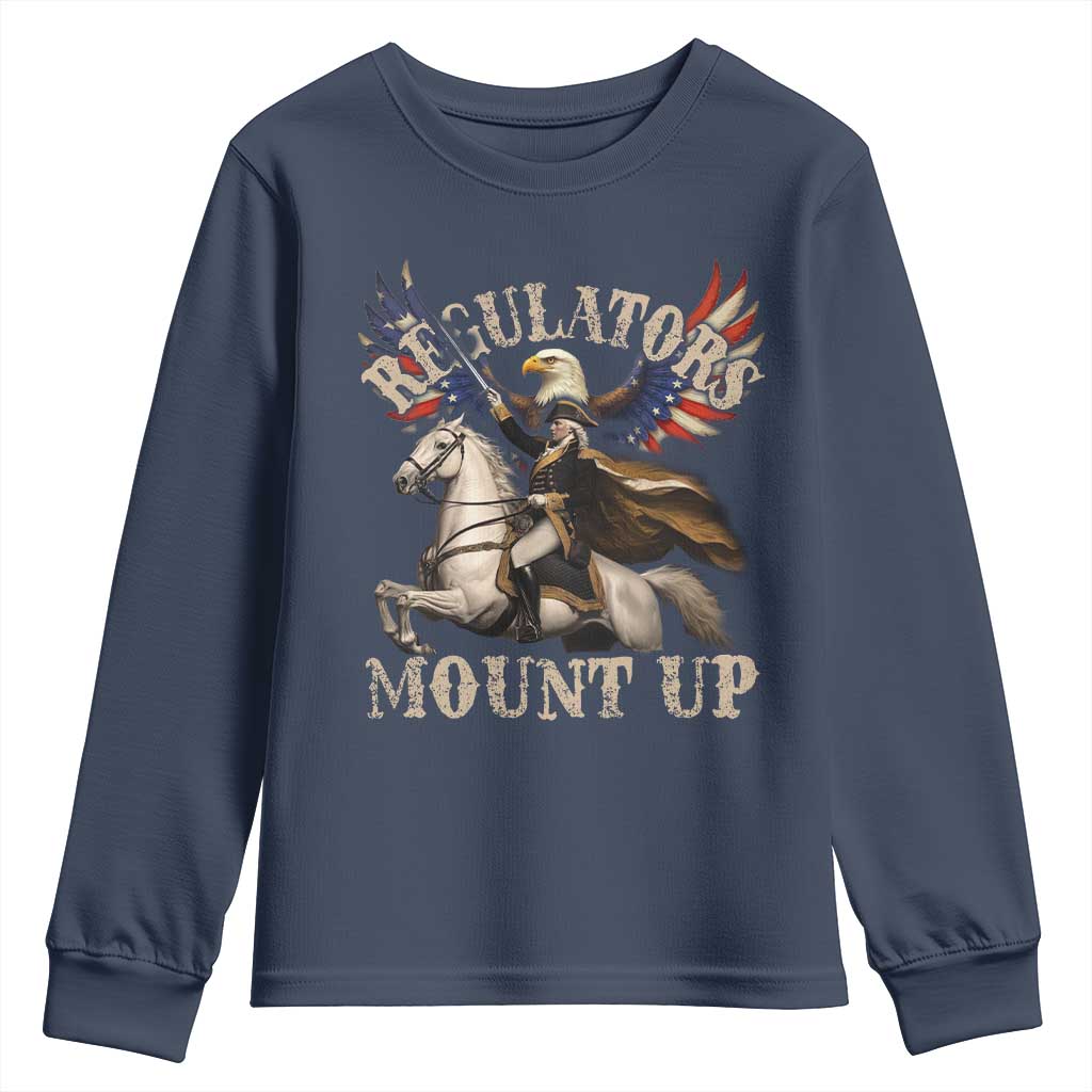 Funny Regulators Mount Up 4th Of July George Washington Youth Sweatshirt American Flag Eagle - Wonder Print Shop