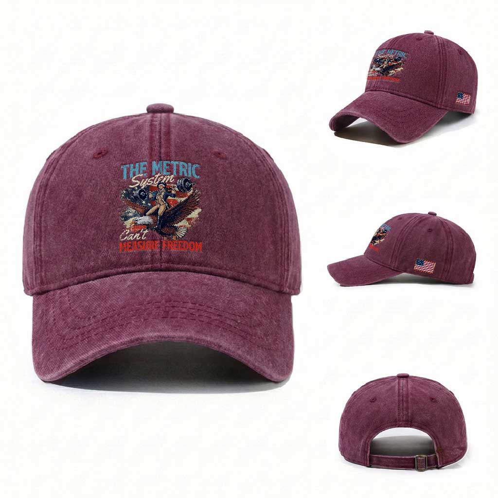 Funny The Metric System Can't Measure Freedom 4th Of July Washed Cotton Baseball Cap