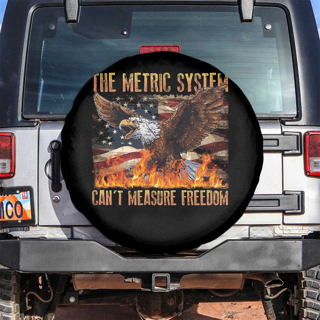 Funny The Metric System Can't Measure Freedom Spare Tire Cover 4th of July Fire Eagle USA Flag Meme - Wonder Print Shop