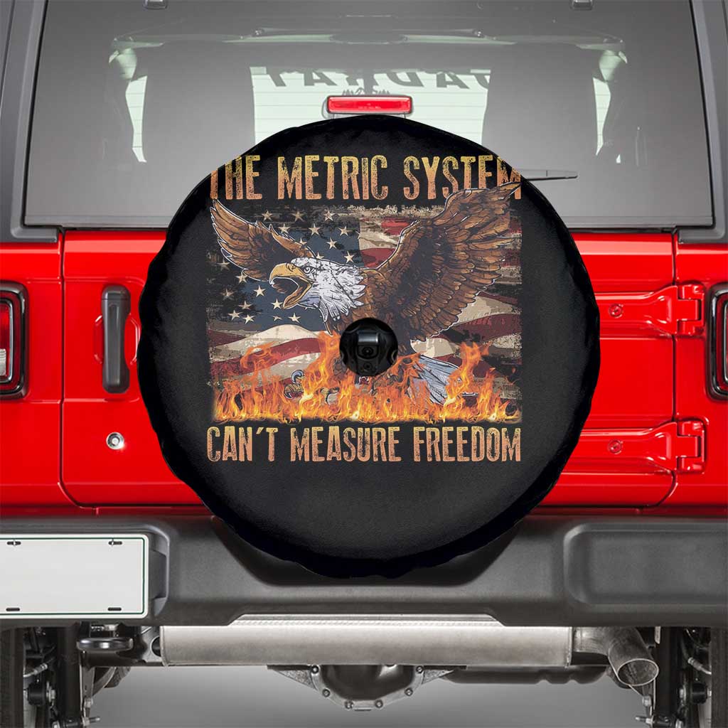 Funny The Metric System Can't Measure Freedom Spare Tire Cover 4th of July Fire Eagle USA Flag Meme - Wonder Print Shop