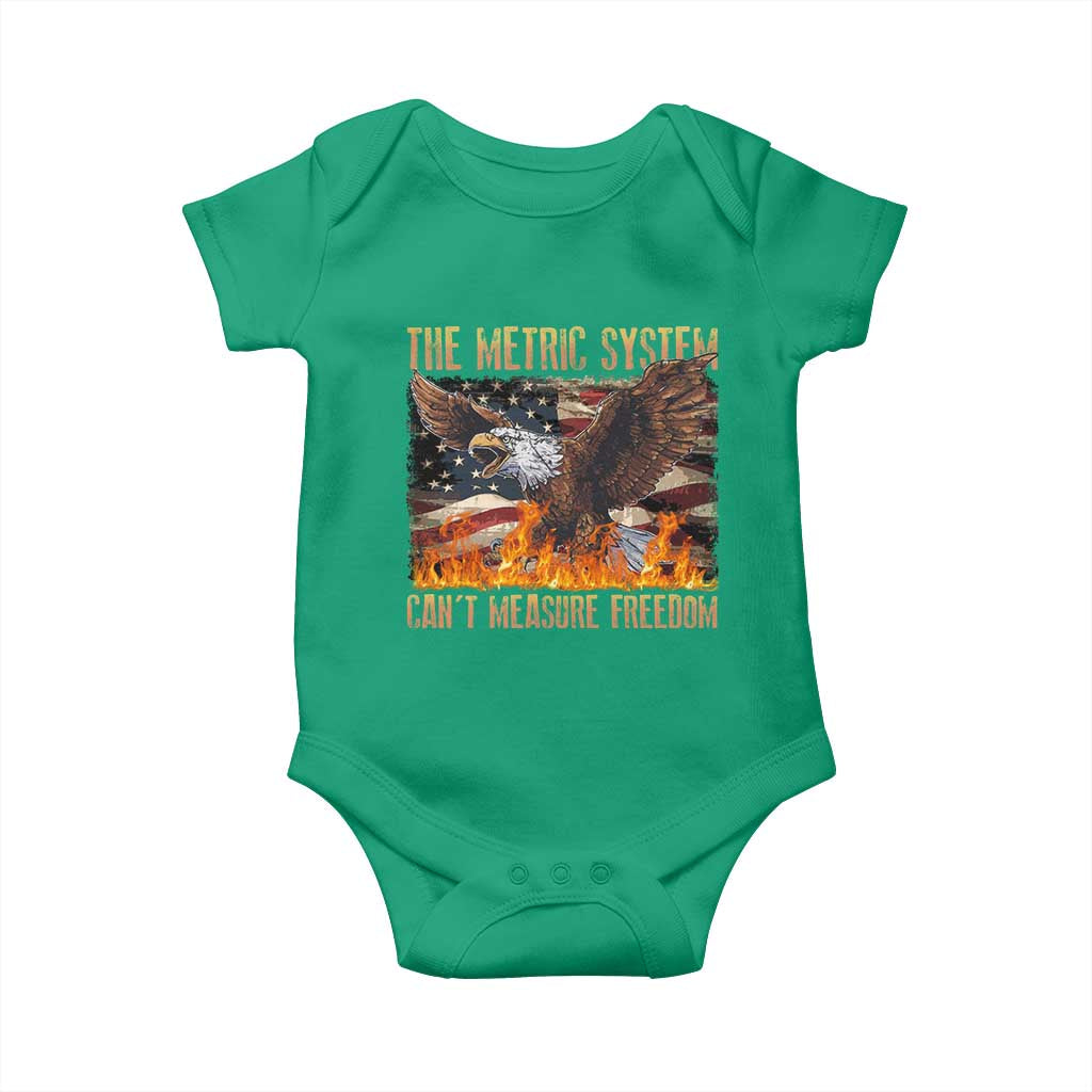Funny The Metric System Can't Measure Freedom Baby Onesie 4th of July Fire Eagle USA Flag Meme - Wonder Print Shop