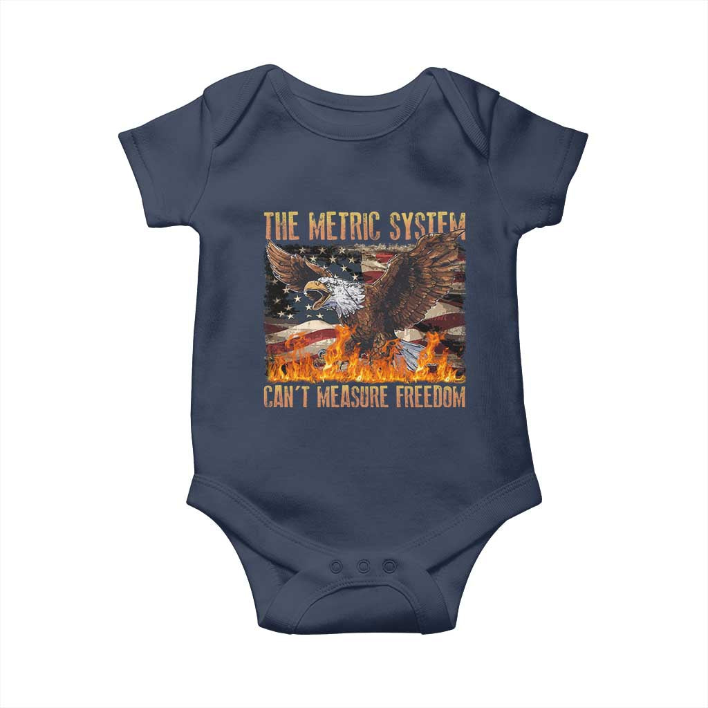 Funny The Metric System Can't Measure Freedom Baby Onesie 4th of July Fire Eagle USA Flag Meme - Wonder Print Shop