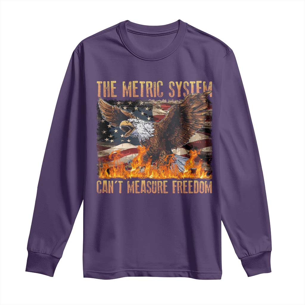 Funny The Metric System Can't Measure Freedom Long Sleeve Shirt 4th of July Fire Eagle USA Flag Meme - Wonder Print Shop