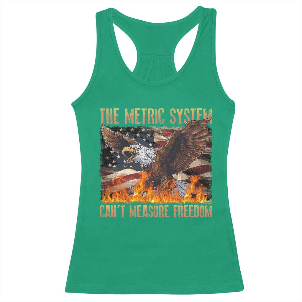 Funny The Metric System Can't Measure Freedom Racerback Tank Top 4th of July Fire Eagle USA Flag Meme - Wonder Print Shop