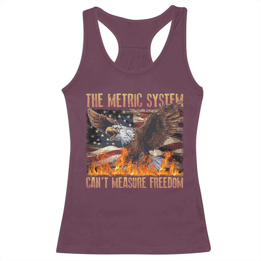 Funny The Metric System Can't Measure Freedom Racerback Tank Top 4th of July Fire Eagle USA Flag Meme - Wonder Print Shop