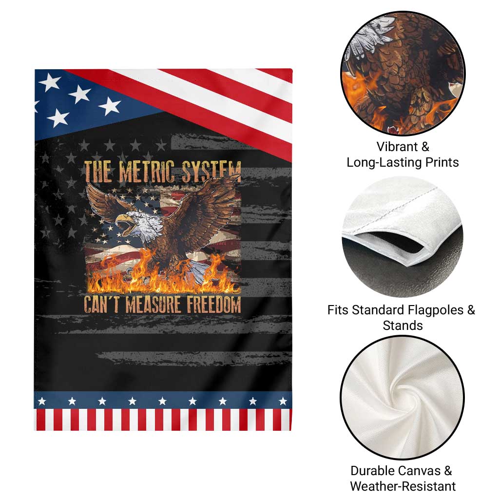 Funny The Metric System Can't Measure Freedom Garden Flag 4th of July Fire Eagle USA Flag Meme