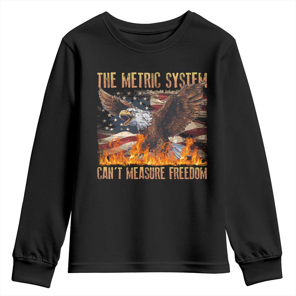 Funny The Metric System Can't Measure Freedom Youth Sweatshirt 4th of July Fire Eagle USA Flag Meme - Wonder Print Shop