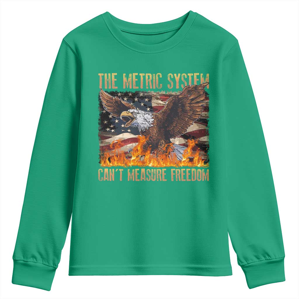 Funny The Metric System Can't Measure Freedom Youth Sweatshirt 4th of July Fire Eagle USA Flag Meme - Wonder Print Shop