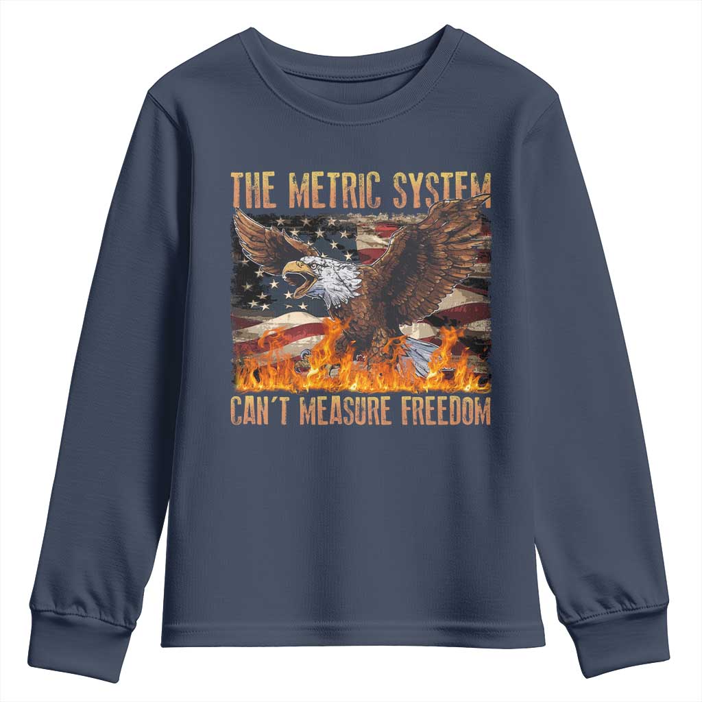 Funny The Metric System Can't Measure Freedom Youth Sweatshirt 4th of July Fire Eagle USA Flag Meme - Wonder Print Shop